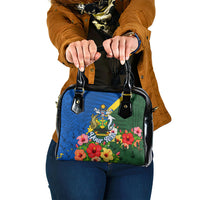 Personalized Solomon Islands Coat Of Arms Shoulder Handbag Patriotic Flag Shark Crocodile Tropical Floral TS04 One Size Blue Green - Polynesian Pride