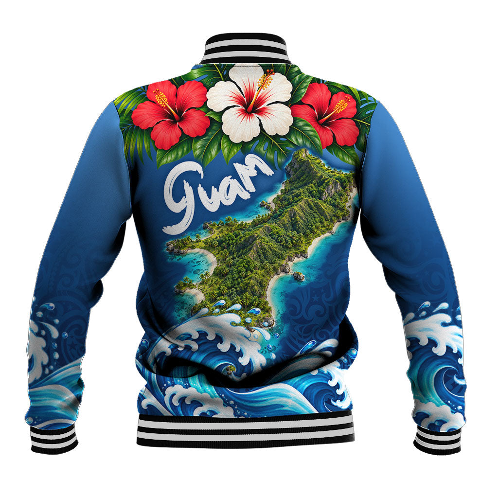 Guam Tropical Island Baseball Jacket Hibiscus Floral Ocean Waves TS04 - Polynesian Pride