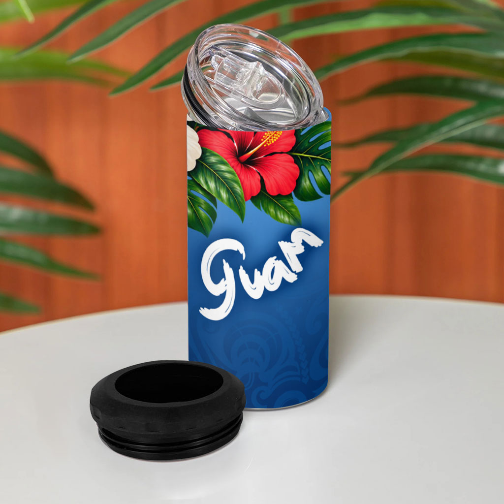 Guam Tropical Island 4 in 1 Can Cooler Tumbler Hibiscus Floral Ocean Waves TS04 - Polynesian Pride