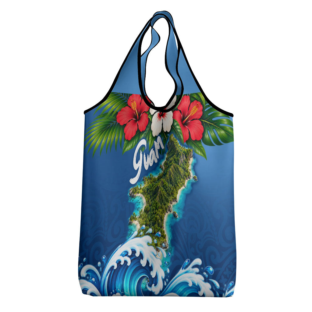 Guam Tropical Island Grocery Bag Hibiscus Floral Ocean Waves TS04 - Polynesian Pride