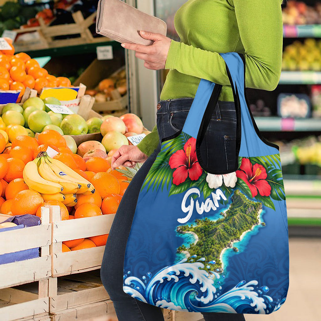 Guam Tropical Island Grocery Bag Hibiscus Floral Ocean Waves TS04 - Polynesian Pride