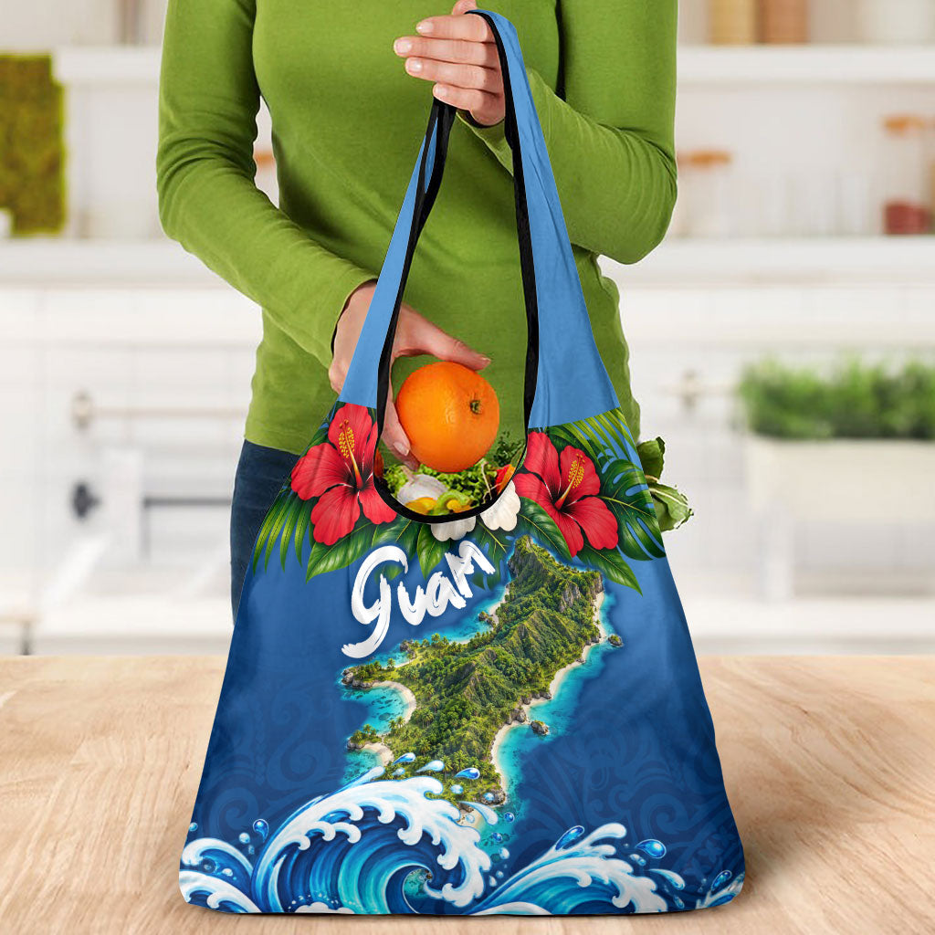 Guam Tropical Island Grocery Bag Hibiscus Floral Ocean Waves TS04 - Polynesian Pride