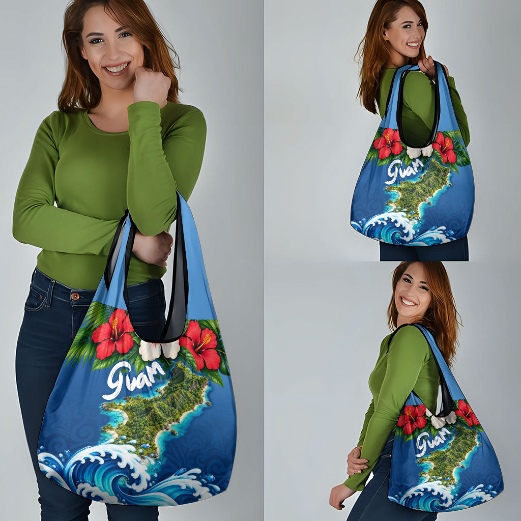 Guam Tropical Island Grocery Bag Hibiscus Floral Ocean Waves TS04 - Polynesian Pride