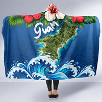 Guam Tropical Island Hooded Blanket Hibiscus Floral Ocean Waves TS04 One Size Blue Red - Polynesian Pride