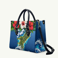 Guam Tropical Island Leather Bag Hibiscus Floral Ocean Waves TS04 Blue Red - Polynesian Pride