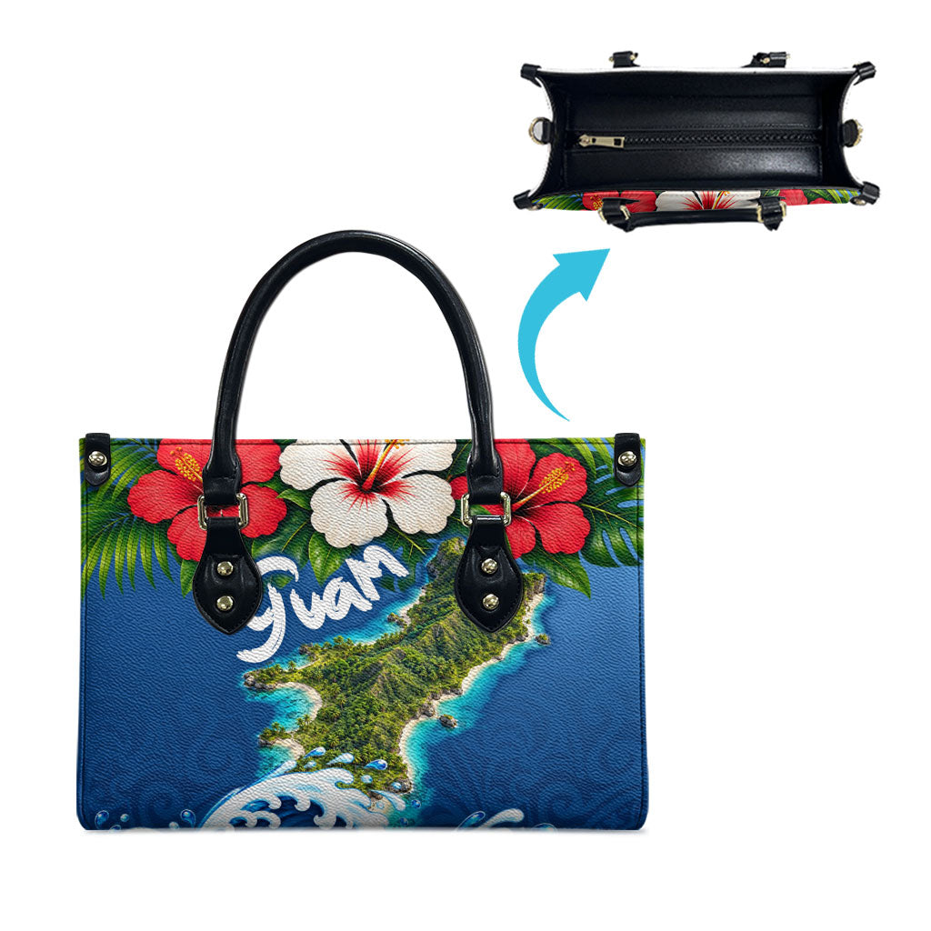Guam Tropical Island Leather Bag Hibiscus Floral Ocean Waves TS04 - Polynesian Pride