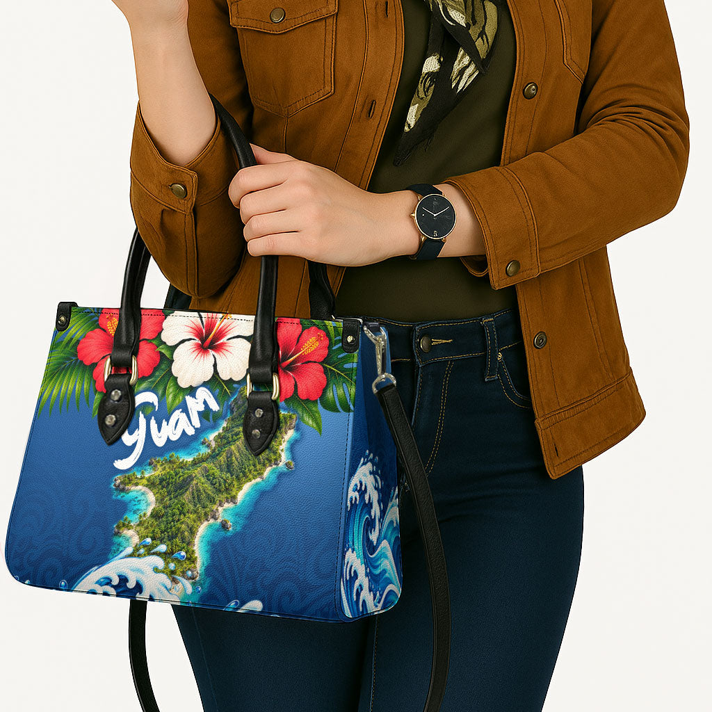 Guam Tropical Island Leather Bag Hibiscus Floral Ocean Waves TS04 - Polynesian Pride