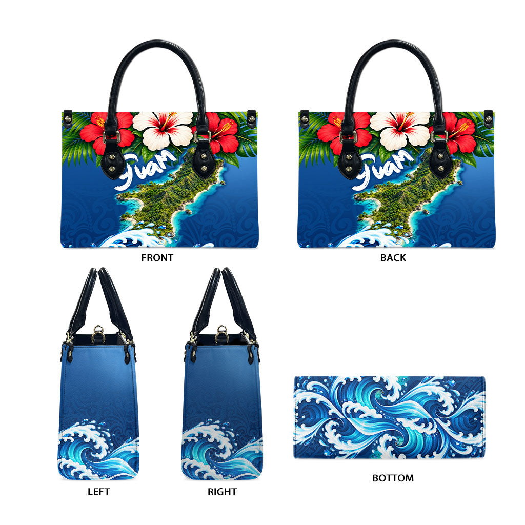Guam Tropical Island Leather Bag Hibiscus Floral Ocean Waves TS04 - Polynesian Pride