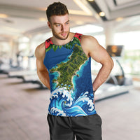 Guam Tropical Island Men Tank Top Hibiscus Floral Ocean Waves TS04 Blue Red - Polynesian Pride