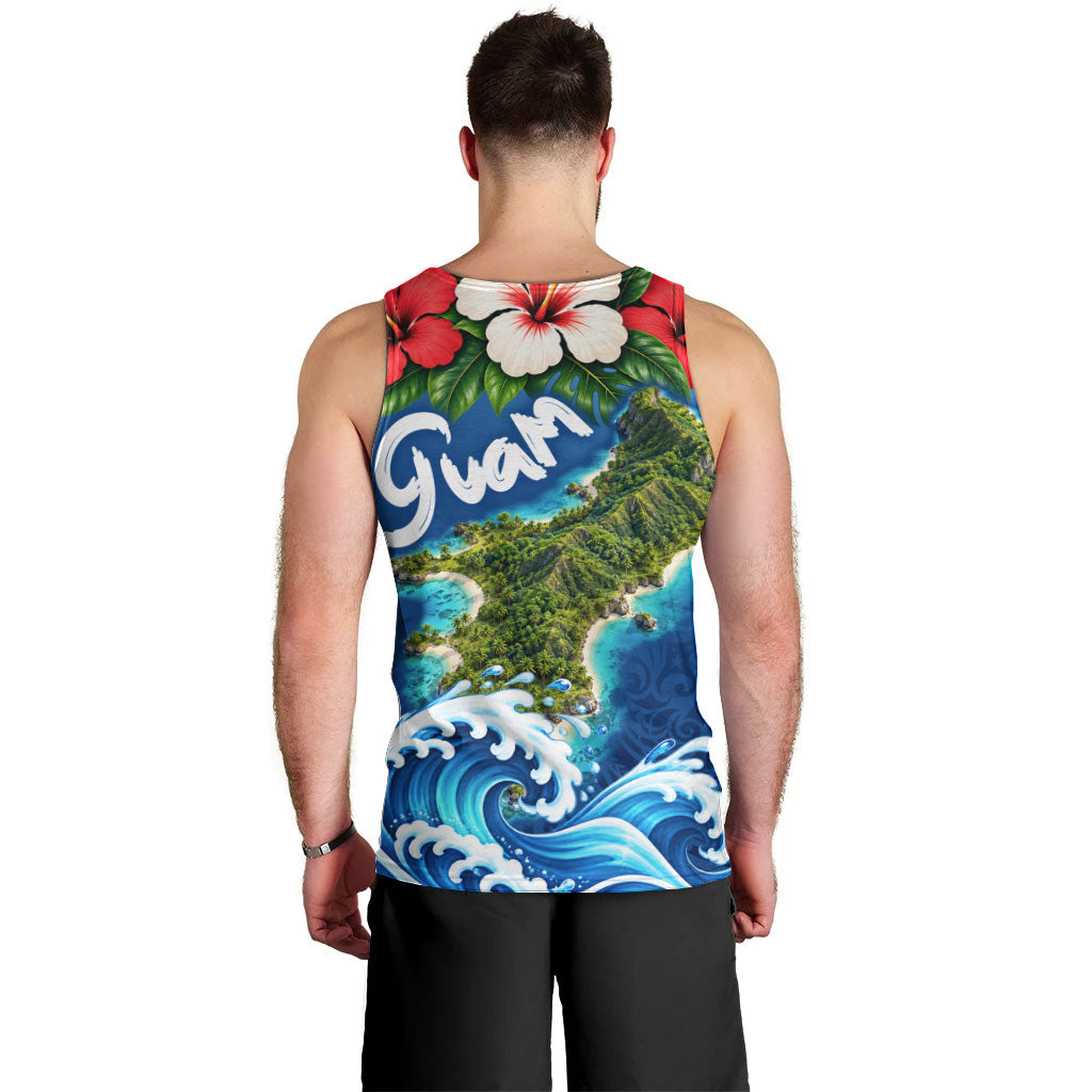 Guam Tropical Island Men Tank Top Hibiscus Floral Ocean Waves TS04 - Polynesian Pride