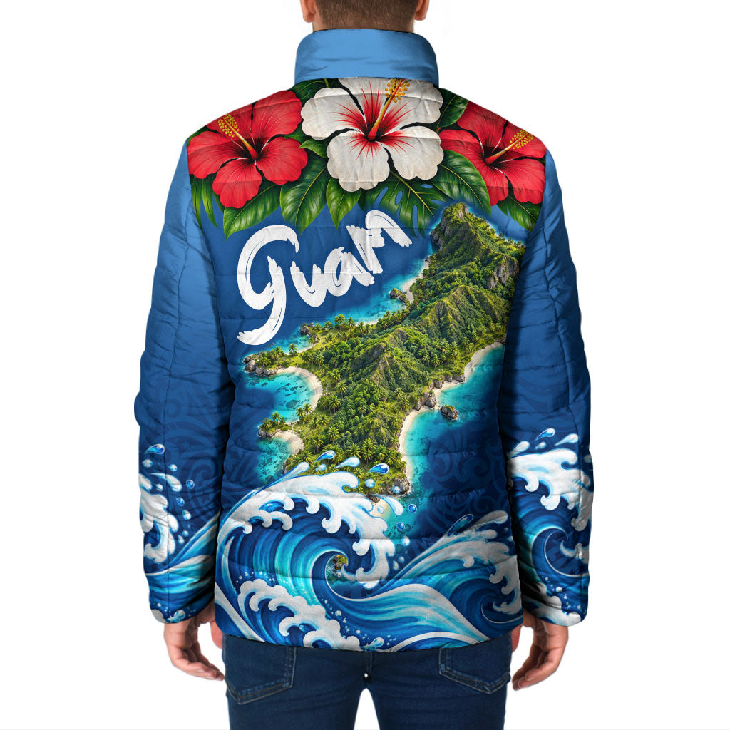 Guam Tropical Island Padded Jacket Hibiscus Floral Ocean Waves TS04 - Polynesian Pride