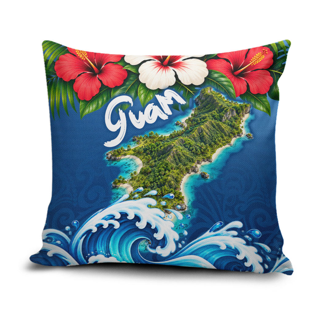 Guam Tropical Island Pillow Cover Hibiscus Floral Ocean Waves TS04 Blue Red - Polynesian Pride