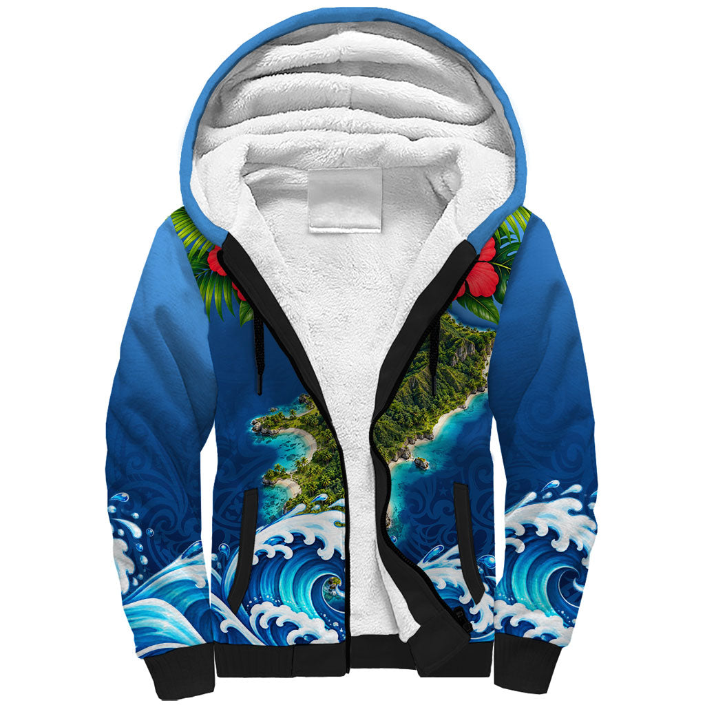 Guam Tropical Island Sherpa Hoodie Hibiscus Floral Ocean Waves