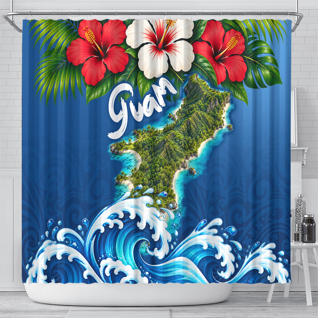 Guam Tropical Island Shower Curtain Hibiscus Floral Ocean Waves TS04 - Polynesian Pride