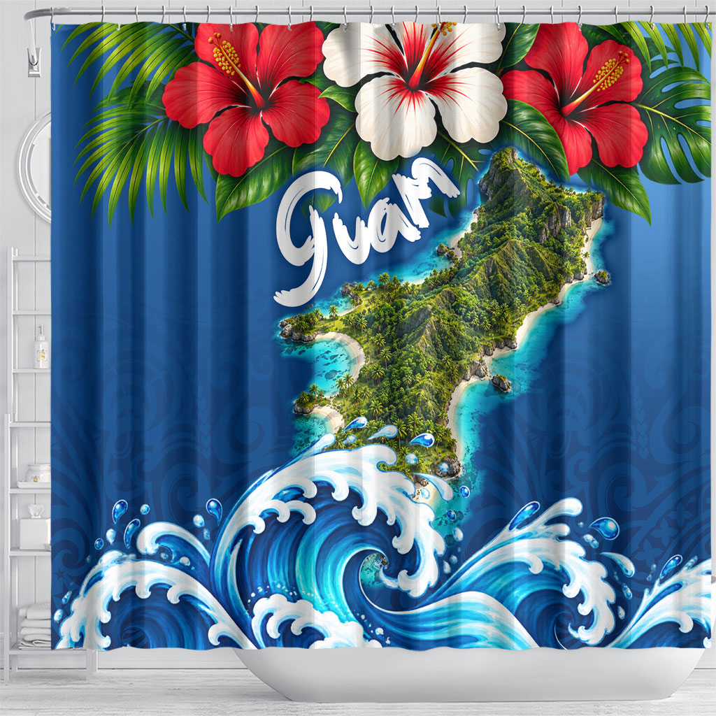 Guam Tropical Island Shower Curtain Hibiscus Floral Ocean Waves TS04 - Polynesian Pride