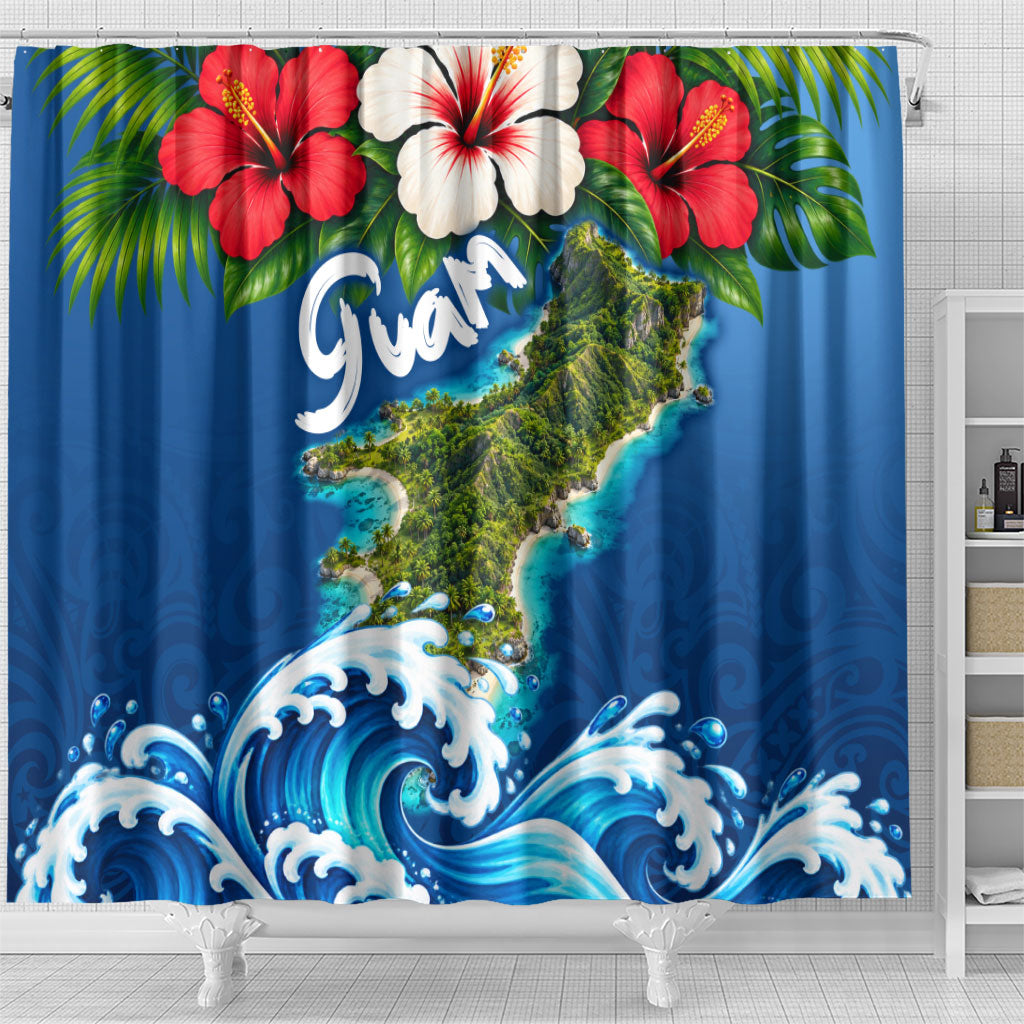 Guam Tropical Island Shower Curtain Hibiscus Floral Ocean Waves TS04 - Polynesian Pride