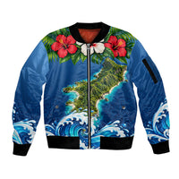Guam Tropical Island Sleeve Zip Bomber Jacket Hibiscus Floral Ocean Waves TS04 Unisex Blue Red - Polynesian Pride