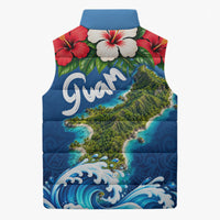 Guam Tropical Island Sleeveless Puffer Jacket Hibiscus Floral Ocean Waves TS04 - Polynesian Pride