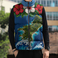 Guam Tropical Island Sleeveless Puffer Jacket Hibiscus Floral Ocean Waves TS04 - Polynesian Pride