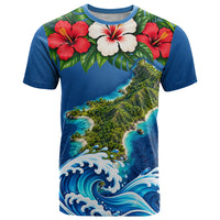 Guam Tropical Island T Shirt Hibiscus Floral Ocean Waves TS04 Blue Red - Polynesian Pride