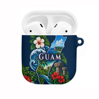 Guam Map Latte Stone AirPods Case Hibiscus Floral Coastal Landscape TS04 Blue Red - Polynesian Pride