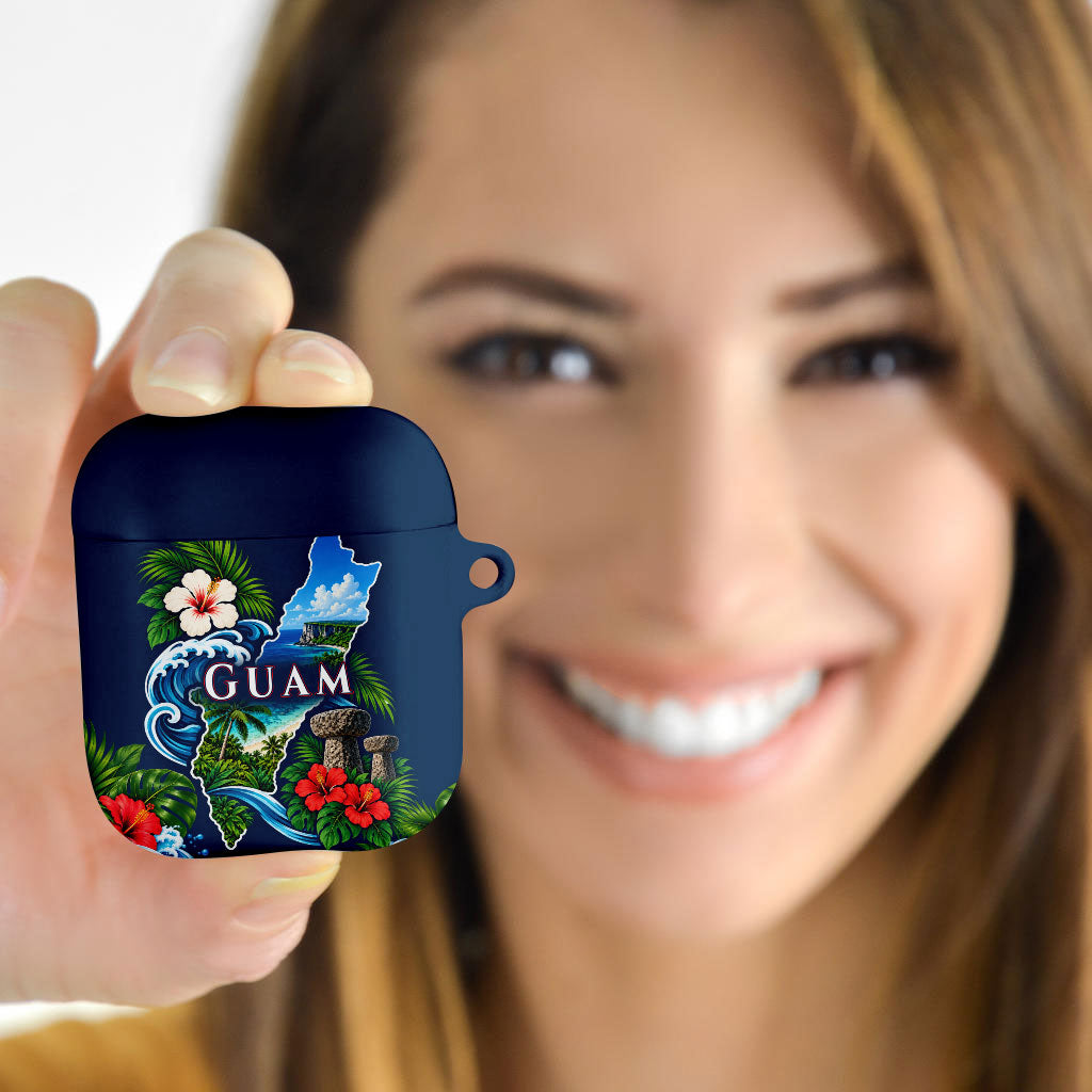 Guam Map Latte Stone AirPods Case Hibiscus Floral Coastal Landscape TS04 - Polynesian Pride
