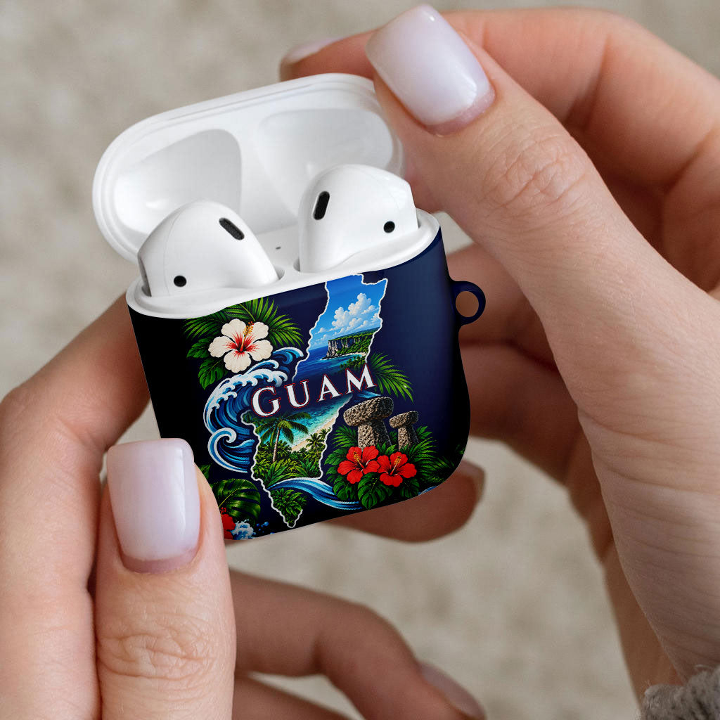 Guam Map Latte Stone AirPods Case Hibiscus Floral Coastal Landscape TS04 - Polynesian Pride
