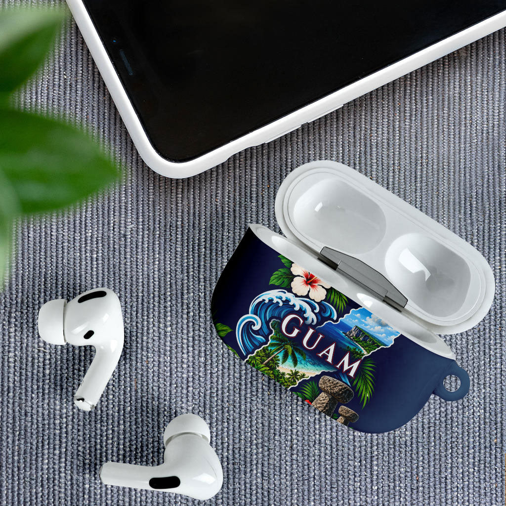 Guam Map Latte Stone AirPods Case Hibiscus Floral Coastal Landscape TS04 - Polynesian Pride