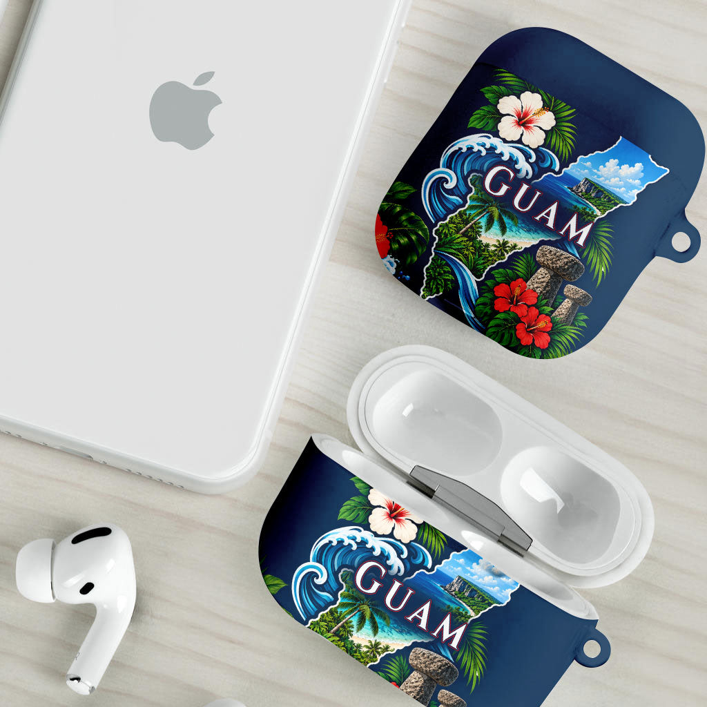 Guam Map Latte Stone AirPods Case Hibiscus Floral Coastal Landscape TS04 - Polynesian Pride