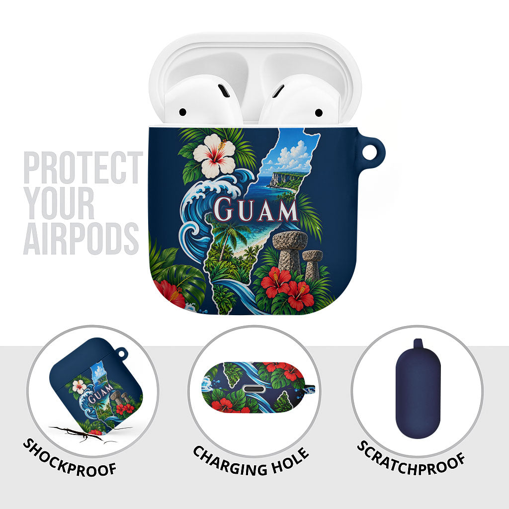 Guam Map Latte Stone AirPods Case Hibiscus Floral Coastal Landscape TS04 - Polynesian Pride