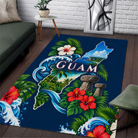 Guam Map Latte Stone Area Rug Hibiscus Floral Coastal Landscape TS04 Blue Red - Polynesian Pride