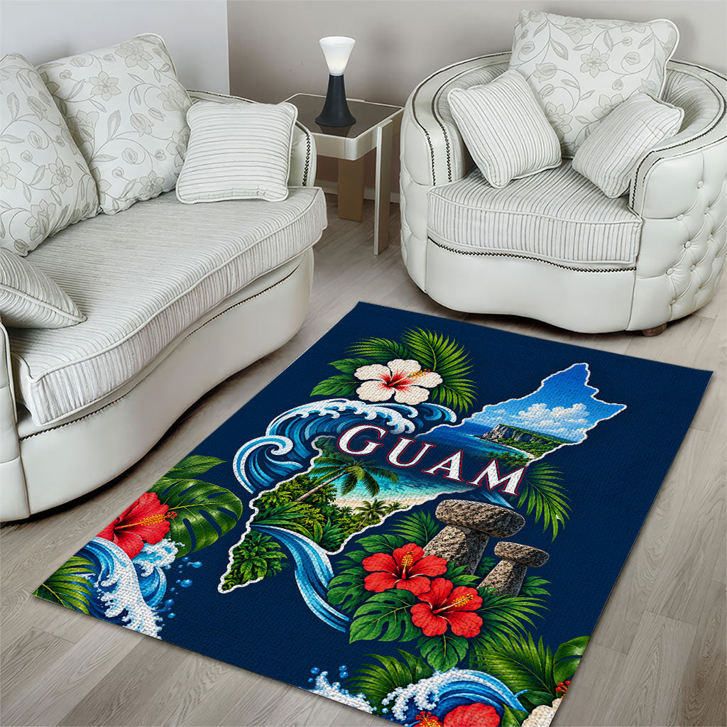 Guam Map Latte Stone Area Rug Hibiscus Floral Coastal Landscape TS04 - Polynesian Pride
