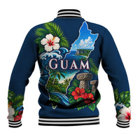 Guam Map Latte Stone Baseball Jacket Hibiscus Floral Coastal Landscape TS04 - Polynesian Pride