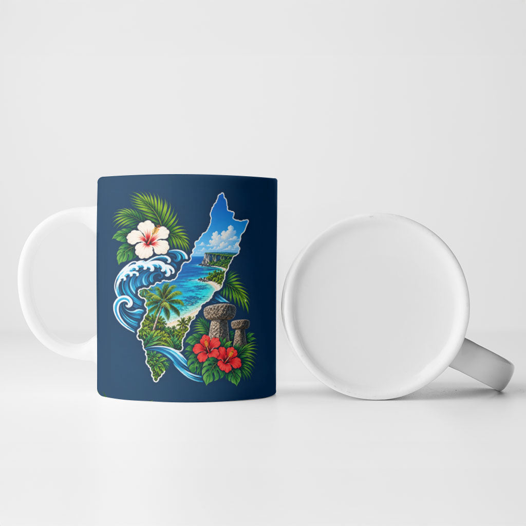 Guam Map Latte Stone Ceramic Mug Hibiscus Floral Coastal Landscape TS04 - Polynesian Pride