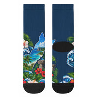Guam Map Latte Stone Crew Socks Hibiscus Floral Coastal Landscape TS04 - Polynesian Pride