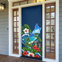 Guam Map Latte Stone Door Cover Hibiscus Floral Coastal Landscape TS04 - Polynesian Pride
