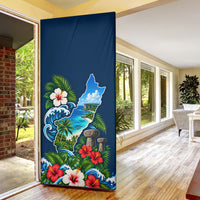 Guam Map Latte Stone Door Cover Hibiscus Floral Coastal Landscape TS04 - Polynesian Pride