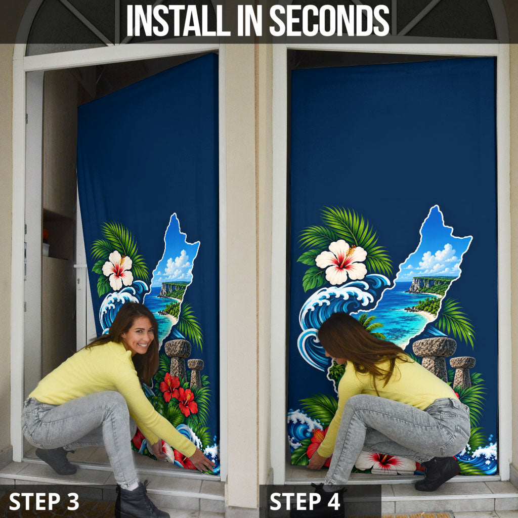 Guam Map Latte Stone Door Cover Hibiscus Floral Coastal Landscape TS04 - Polynesian Pride