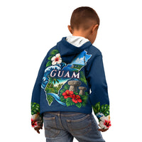 Guam Map Latte Stone Kid Hoodie Hibiscus Floral Coastal Landscape TS04 - Polynesian Pride