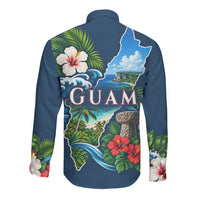 Guam Map Latte Stone Long Sleeve Button Shirt Hibiscus Floral Coastal Landscape TS04 - Polynesian Pride