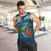 Guam Map Latte Stone Men Tank Top Hibiscus Floral Coastal Landscape TS04 Blue Red - Polynesian Pride