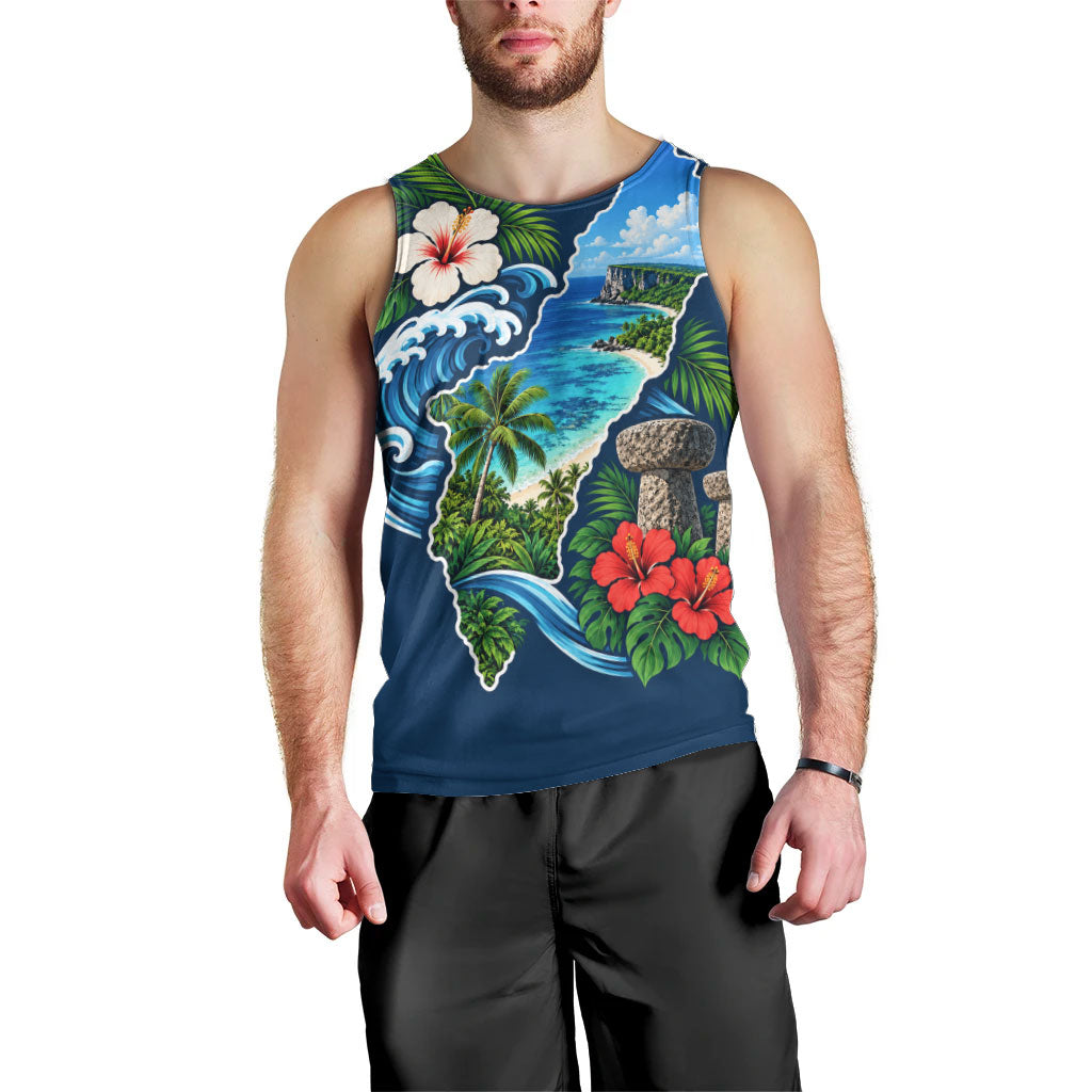 Guam Map Latte Stone Men Tank Top Hibiscus Floral Coastal Landscape TS04 - Polynesian Pride