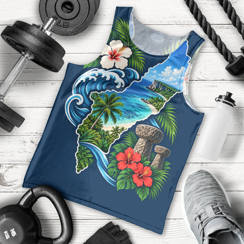 Guam Map Latte Stone Men Tank Top Hibiscus Floral Coastal Landscape TS04 - Polynesian Pride
