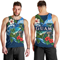Guam Map Latte Stone Men Tank Top Hibiscus Floral Coastal Landscape TS04 - Polynesian Pride