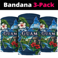 Guam Map Latte Stone Neck Gaiter Hibiscus Floral Coastal Landscape TS04 package One Size: 25*50cm Blue Red - Polynesian Pride