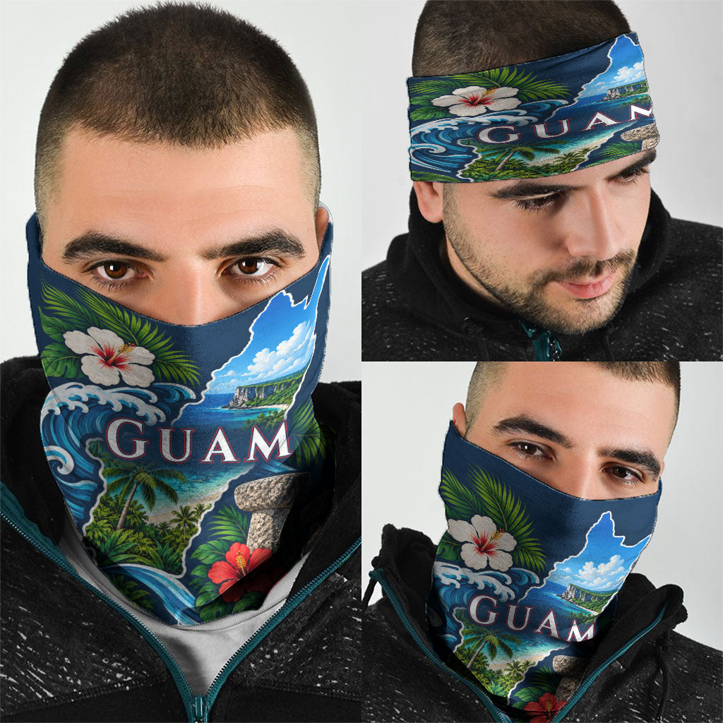 Guam Map Latte Stone Neck Gaiter Hibiscus Floral Coastal Landscape TS04 - Polynesian Pride