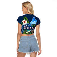 Guam Map Latte Stone Raglan Cropped T Shirt Hibiscus Floral Coastal Landscape TS04 - Polynesian Pride