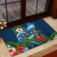 Guam Map Latte Stone Rubber Doormat Hibiscus Floral Coastal Landscape TS04 - Polynesian Pride
