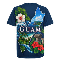 Guam Map Latte Stone Rugby Jersey Hibiscus Floral Coastal Landscape TS04 - Polynesian Pride