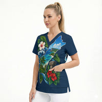 Guam Map Latte Stone Scrub Top Hibiscus Floral Coastal Landscape TS04 - Polynesian Pride